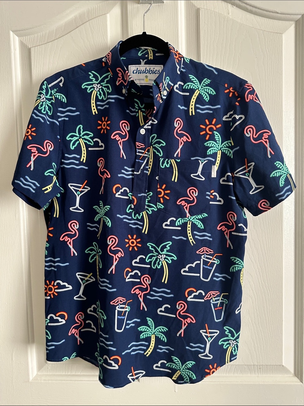 chubbies Navy Neon Tropical Print Short-Sleeve Button-Down Shirt